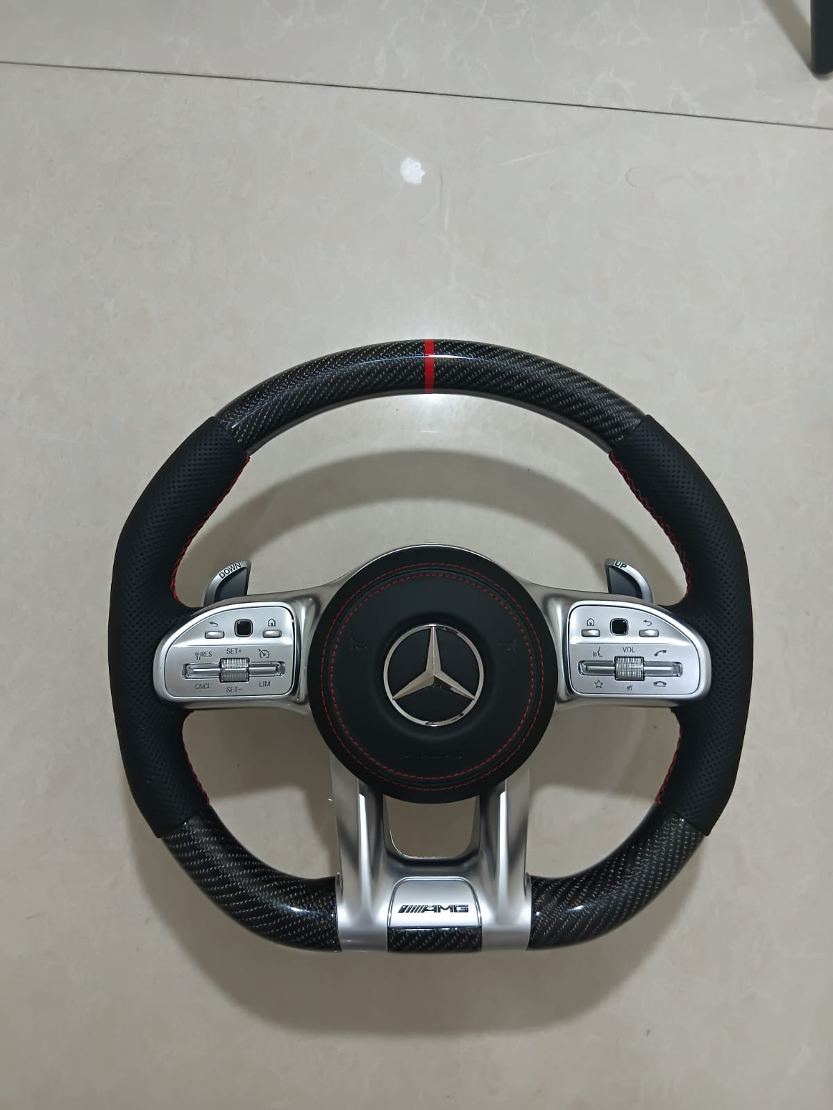 
                  
                    AMG Carbon Steering Wheel for Mercedes Black, E class W212 2009-2015 , E Class W213 2017 , C Class W204 2009-14 , GLA 2014/19 , Cla 2014-19 , A Class 176 2014-19 ,W166 2015-18 , W166 2015-18 , ML 2013-15 , GL 2013-15 , SLK , W205 2015-18 , W222 2014-16
                  
                