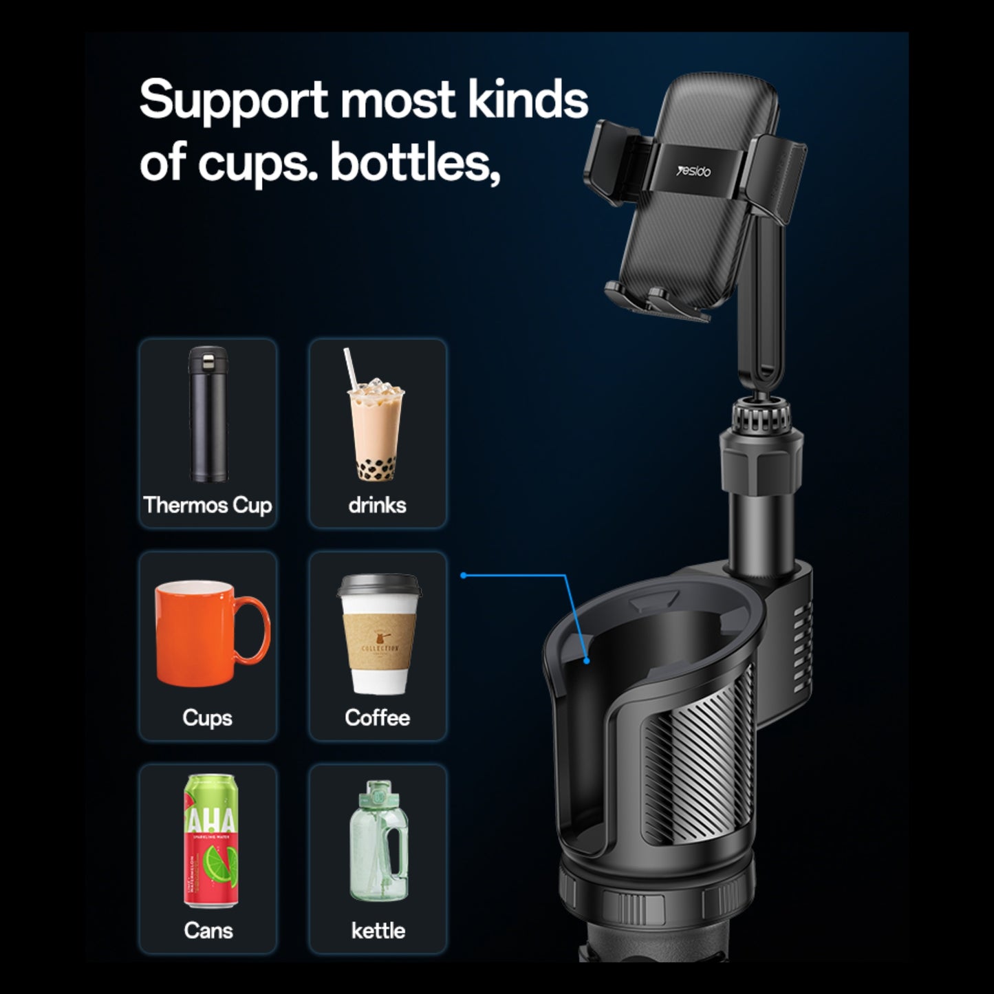 
                  
                    YESIDO C273 2-in-1 Car Cup Holder and Phone Holder-GLASS HOLDER-YESIDO-CARPLUS
                  
                