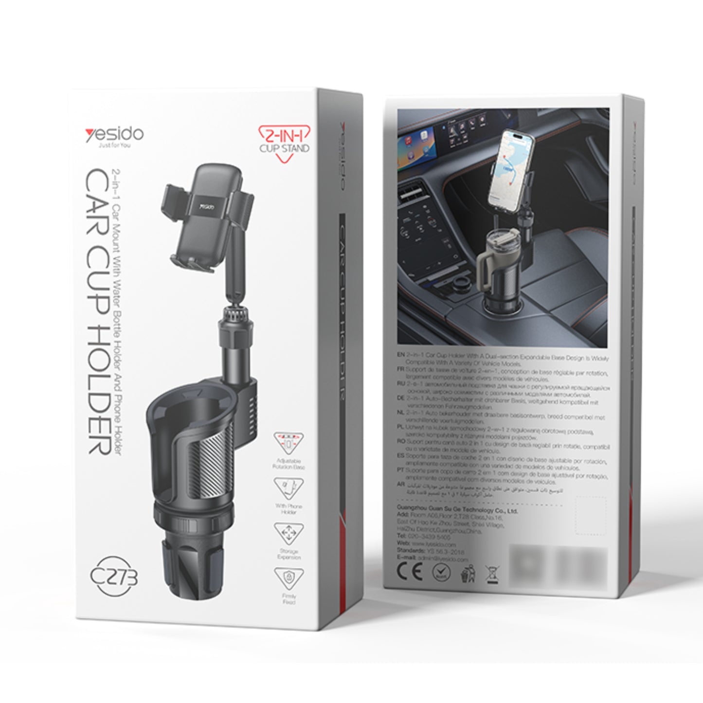 
                  
                    YESIDO C273 2-in-1 Car Cup Holder and Phone Holder-GLASS HOLDER-YESIDO-CARPLUS
                  
                