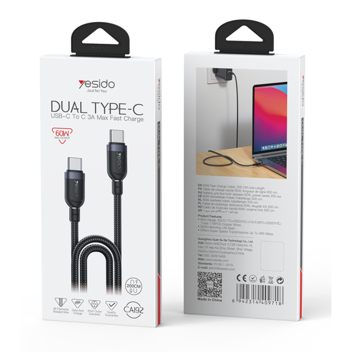 
                  
                    YESIDO CA192 Dual Type-C - USB-C to C 3A Max Fast Charger-CHARGER-YESIDO-CARPLUS
                  
                