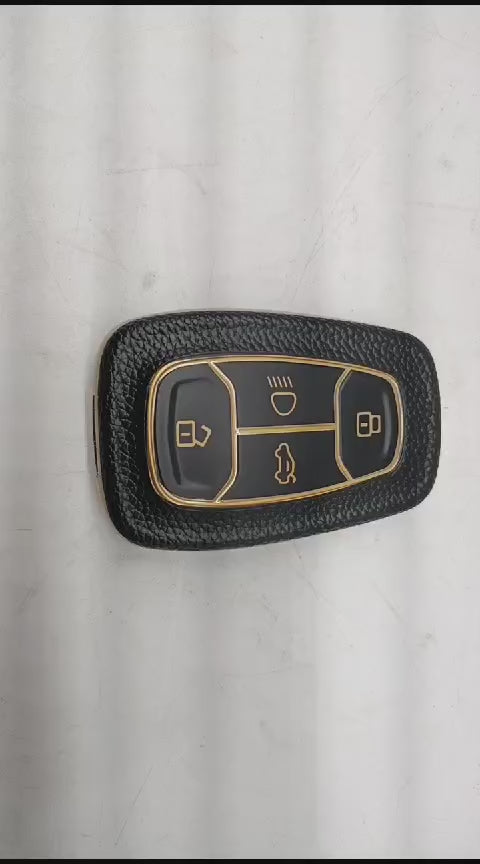 
                  
                    Load and play video in Gallery viewer, KMH Leather Key Cover for Tata(D1)-Gold/Black (Pack of 2)
                  
                