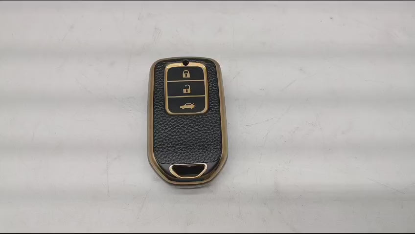 
                  
                    Load and play video in Gallery viewer, KMH Leather Key Cover for Honda with Keychain(D2)-Gold/Black
                  
                