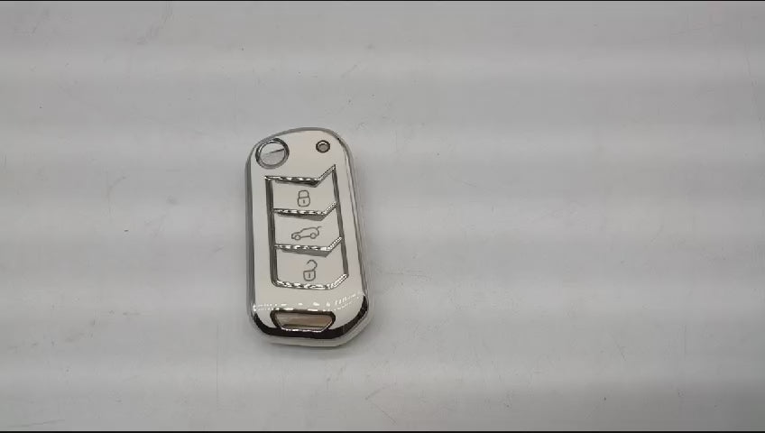 
                  
                    Load and play video in Gallery viewer, KMH - TPU Silver Car Key Cover Compatible with with Mahindra New Scorpio 2022, XUV 700, Thar 2020, Tuv-300, Marazzo, Scorpio 2019, Bolero 2020 3 Push Button Smart Key
                  
                