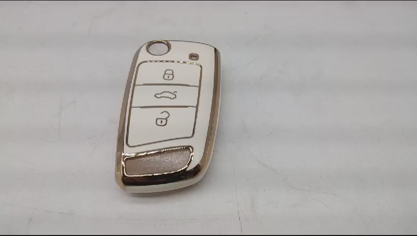 
                  
                    Load and play video in Gallery viewer, KMH - TPU Gold Car Key Cover Compatible with Skoda Karoq, Octavia, Superb, Kodiaq, Slavia, Volkswagen Virtus, Tiguan, Taigun, Jetta 3 Push Button Smart Key
                  
                