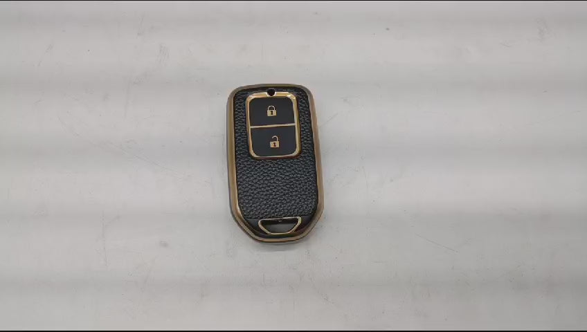 
                  
                    Load and play video in Gallery viewer, KMH Leather Key Cover for Honda with Keychain(D1)-Gold/Black
                  
                