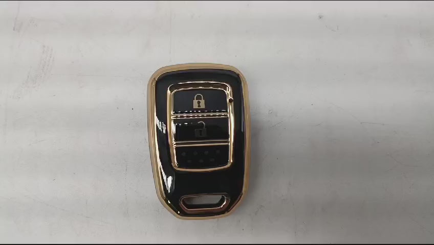 
                  
                    Load and play video in Gallery viewer, KMH-TPU Gold Key Cover Compatible for Honda Jazz (2014 Onwards), Honda City WRV BRV 2 Button Smart Key with Key Chain
                  
                