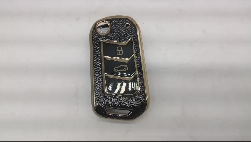 
                  
                    Load and play video in Gallery viewer, KMH Leather Key Cover for Mahindra with Keychain-Gold/Black
                  
                