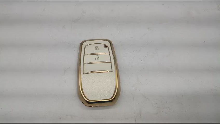 
                  
                    Load and play video in Gallery viewer, KMH Leather Key Cover for Toyota(D3)-Gold/White (Pack of 2 )
                  
                