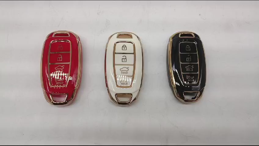 
                  
                    Load and play video in Gallery viewer, KMH - TPU Gold Car Key Cover fit for Hyundai Verna 2020 4 Button Smart Key Cover
                  
                