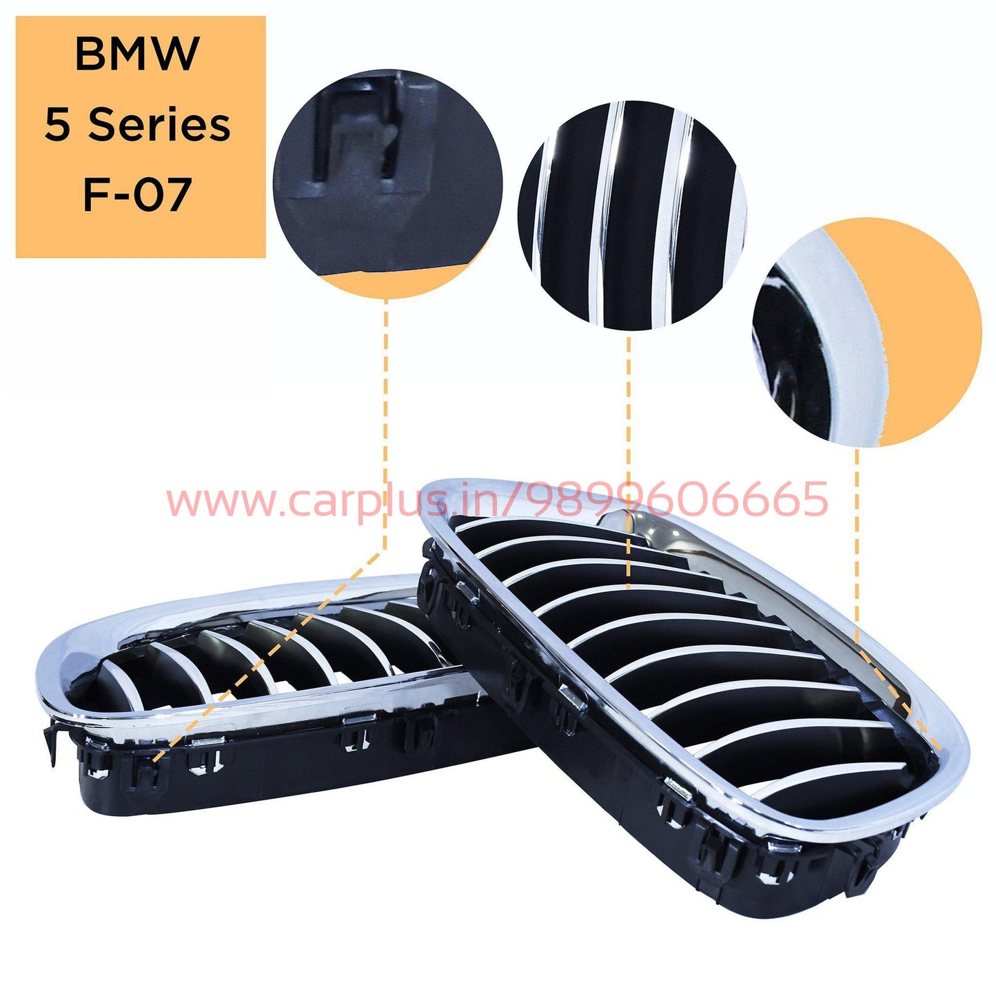 
                  
                    KMH OEM Replacement Grill For BMW 5 Series GT F07 (Outer Chrome with Chrome N Black Fins, Set Of 2Pcs) KMH-GRILL GRILLS.
                  
                