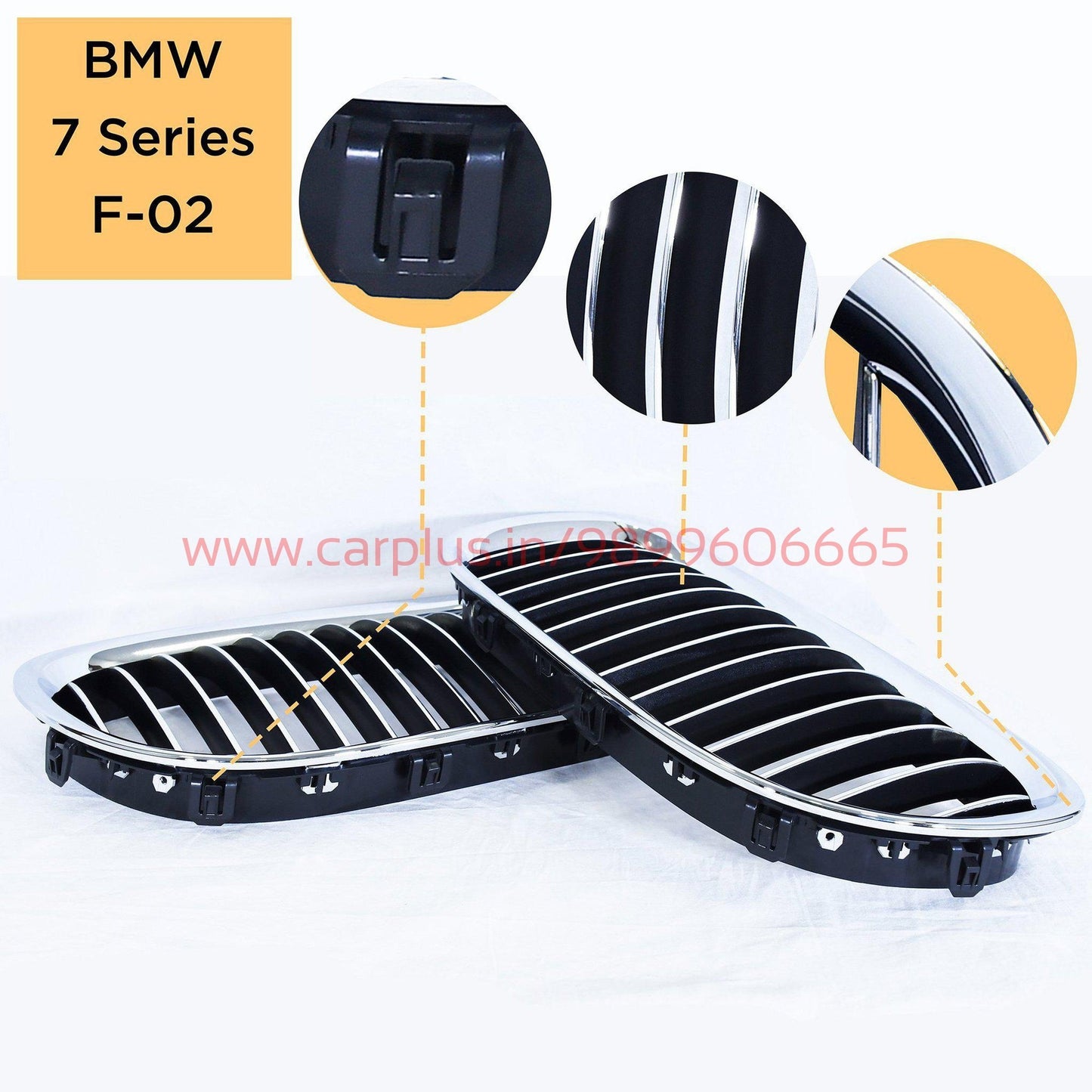 
                  
                    KMH Replacement Grill For BMW 7 Series F02 (Outer Chrome with Chrome & Black Fins)(Set Of 2Pcs) KMH-GRILL GRILLS.
                  
                