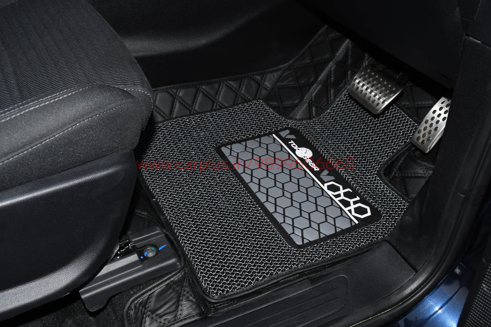 Top Gear 4D CROSS HC Leatherite Mats for Mahindra XUV 700 (1st GEN, Black, HC-Silver//Black)-7D MATS-TOP GEAR-CARPLUS