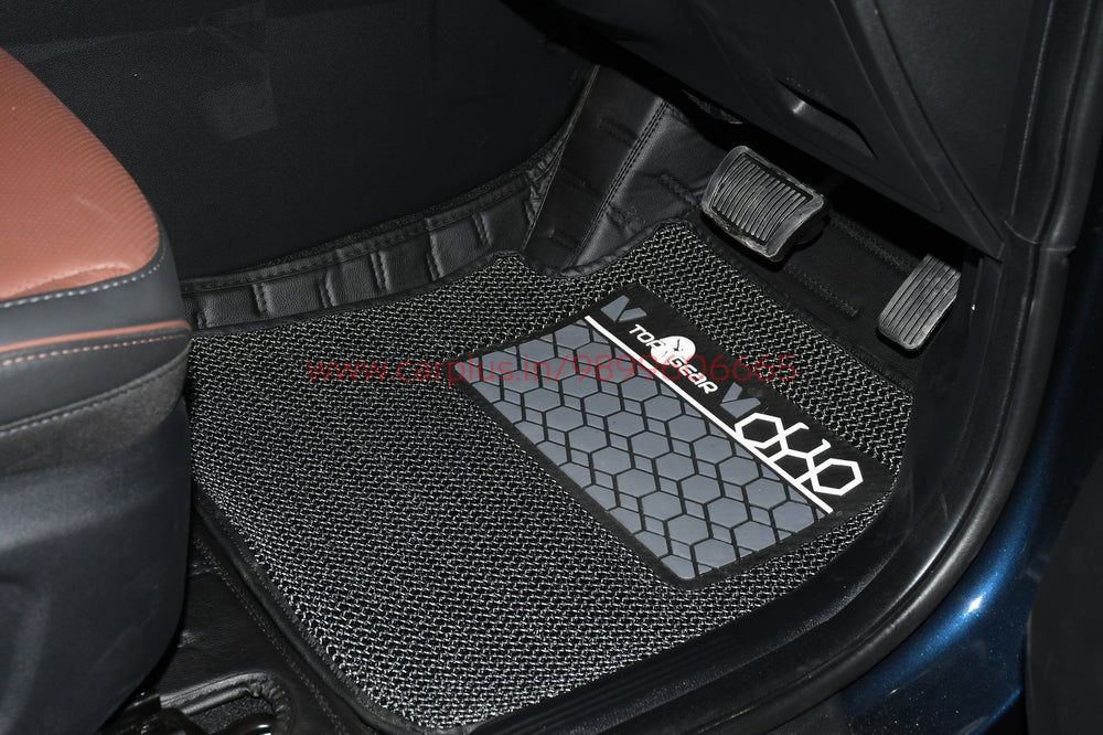 Top Gear 4D RODY HC Leatherite Mats for Hyundai Alcazar (1st GEN, 6/7 Seater) (Black-HC-Silver//Black)-7D MATS-TOP GEAR-CARPLUS